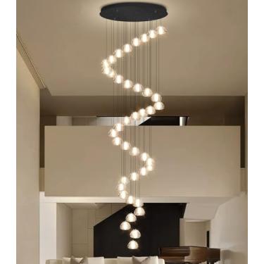 Imagem de dolria Lustres de cristal grandes de 236 polegadas de comprimento lustres de LED para teto alto iluminação para entrada corredor hall de entrada escada lobby preto