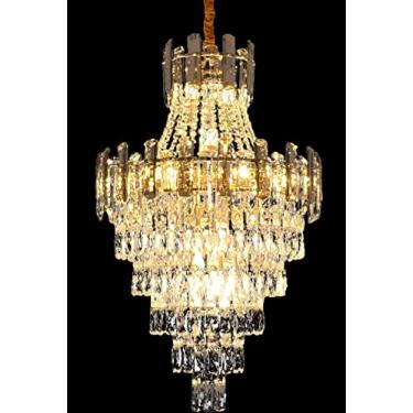 Imagem de KoKo&Yukina D24 Lustres de Cristal Império Francês de 16 Luzes Sala de Estar Lustres de Cristal Teto Alto Quarto Lustre Luzes para Sala de Jantar Entrada Altura Ajustável