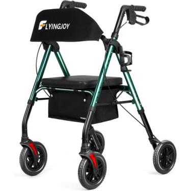 Imagem de Rollator Walker FlyingJoy com assento e freios, capacidade de 136 kg
