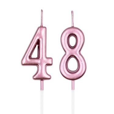 Imagem de Velas de aniversário de 48 e 84 anos, vela número 48 84 ouro rosa para bolo, decoração de topo de bolo de feliz aniversário para festa de aniversário de aniversário
