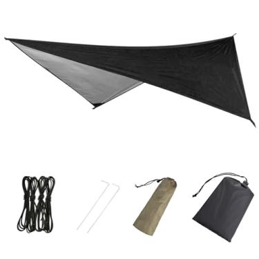 Imagem de Azarxis Lona de acampamento de rede com mosca de chuva, toldo de abrigo de barraca à prova d'água, tapete de piquenique de pano de para-sol para caminhadas ao ar livre, mochila de praia - linhas e