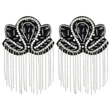 Imagem de SUPERFINDINGS 2 peças de strass borla ombro epaulette ombros retrô strass distintivos de ombro dragona broche pin terno epauletter blazer emblemas para homens mulheres acessórios de pano, 17,4 cm/6,9