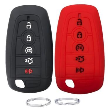 Imagem de KOSMIQ Capa de chave de silicone para Ford Fusion F150 F250 F350 F450 F550 Edge Explorer Mustang F-150 Raptor | Acessório de carro | Capa de proteção de chave 2 peças, One Size, black+red