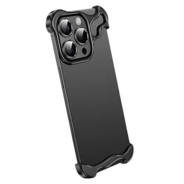 Imagem de Capa Case Bumper Metal Minimalista Premium Com Proteção De Câmera Para iPhone 15 Pro Max (Preto)