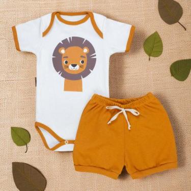Imagem de Conjunto Curto Bebê Estampa Leãozinho Safari Verão Caramelo - Era Uma 