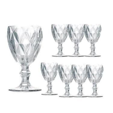Imagem de Jogo 8 Taças de Vidro Cor Transparente Diamante Clear p/ Água Vinho Cl