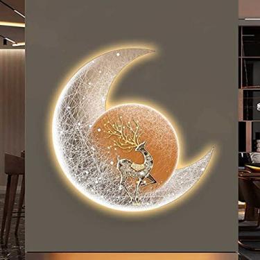 Imagem de Arte decoração de parede lua arte de parede vidro pintura de porcelana imagem HD impressão emoldurada redonda com luz LED, pronto para pendurar para casa sala de estar quarto decoração de cozinha Est