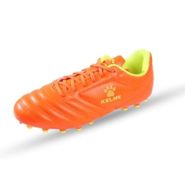 Imagem de KELME Chuteiras de futebol de couro de microfibra K-Fighting, sapatos firmes/artificiais para uso ao ar livre, masculino e feminino, Laranja, 39