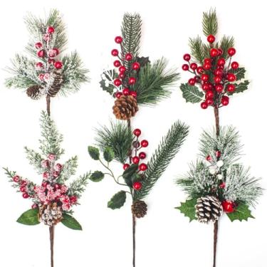 Imagem de Boerni Palhetas artificiais de Natal, 6 peças, hastes de pinheiro de 30 cm para decorações de Natal - palhetas de vegetação fosca para árvore de Natal, guirlanda, decoração de centro de mesa