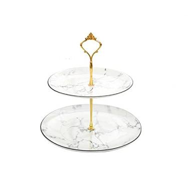 Imagem de Suporte de bolo de cerâmica, mesa de sobremesa, simples, com alça de metal, criativo, multicamadas, cupcake, bandeja para chá da tarde, pastelaria, suportes de sobremesa