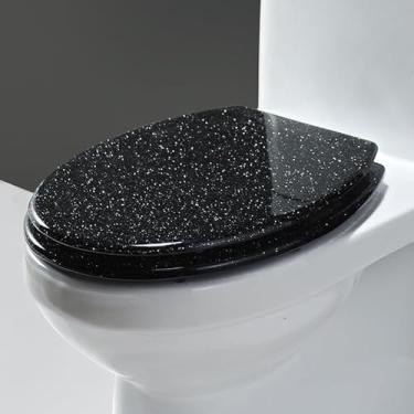 Imagem de Assento sanitário macio fechado, assento de vaso sanitário oval com glitter com liberação rápida, tampa de vaso sanitário com fixação superior, assento de vaso sanitário de resina fácil de limpar, 36