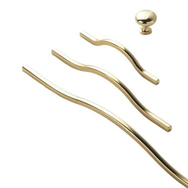 Imagem de CXYFQUUK Puxadores de móveis de liga de zinco ouro preto puxadores de porta de armário de cozinha puxadores de gaveta maçaneta de distância de furo duplo ferragens 2 peças (ouro 128 mm)