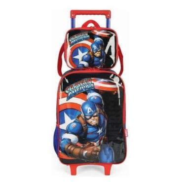 Imagem de Kit Mochila de Carrinho Infantil + Lancheira Luxcel IC41582AG Heróis M