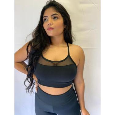 Imagem de Top alcinha tule com bojo removível TB moda fitness academia e ginásti