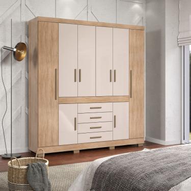 Imagem de Guarda-Roupa Casal 4 Portas 6 Gavetas com Corredicas Telescopicas 2 Cabideiros e Prateleiras Espacoso