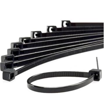 Imagem de Abraçadeira de Nylon Preta, Enforca Gato, 20cm x 3,6mm, 100 Unidades, Material Resistente com Proteção UV, para Organização de Cabos e Fios