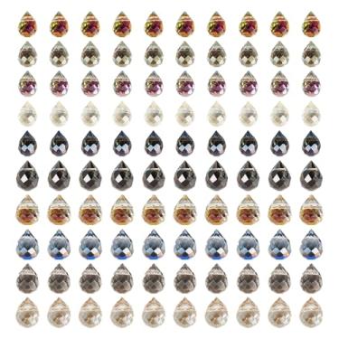 Imagem de FASHEWELRY 100 peças de contas de vidro facetadas em gota iridescentes para lustre sinos de vento, apanhadores de sol, cores metálicas, gotas de água, contas de cristal para artesanato DIY, colar