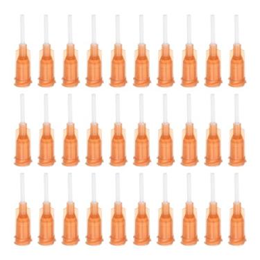 Imagem de 100 agulhas de plástico de 15 g com trava Luer, tubo de agulha de PTFE de 1,27 cm, ponta cega de plástico resistente ao calor PP para pistola de cola líquida, âmbar