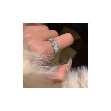 Imagem de Anel moderno com letra H, gota azul, óleo, zircônia, sentido avançado, anel de dedo aberto, pingente suave, ajustável, uso diário, festa, joias, presentes para mulheres