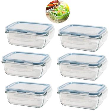 Imagem de Kit 6 Potes De Vidro Hermético Retangular 640Ml