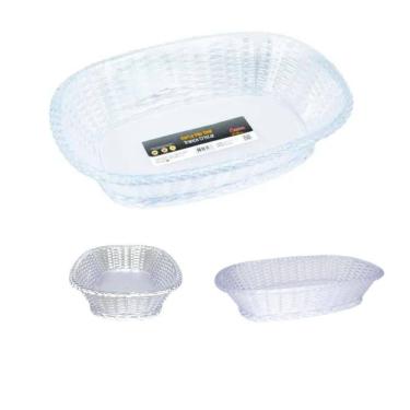 Imagem de Cesto Porta Pão Cristal Decorada Trança Oval Hotel Pousada