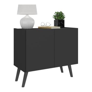 Imagem de Mesa De Cabeceira Retrô 2 Portas Multimóveis Mp4133 Preta/branca Preto/branco