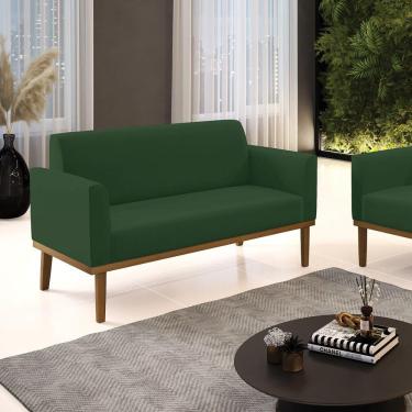 Imagem de Poltrona Namoradeira Decorativa Pés Fixo Em Madeira Castanho Veludo Verde Esmeralda