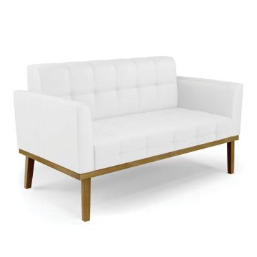 Imagem de Poltrona Namoradeira Decorativa Pés Fixo Em Madeira Castanho Pu Branco