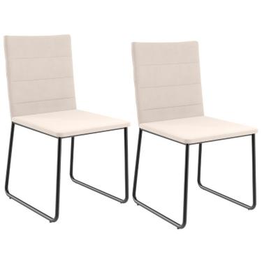 Imagem de Kit 02 Cadeiras Decorativa Estofada Para Sala De Jantar Preto Maya L02 Suede Bege - Lyam Decor