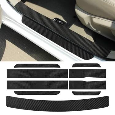 Imagem de Bilisin 9 peças de protetor de peitoril de porta de carro compatível com Toyota Corolla 10ª geração 2008-2013, couro de fibra de carbono auto porta-malas porta guarda entrada protetor contra arranhões