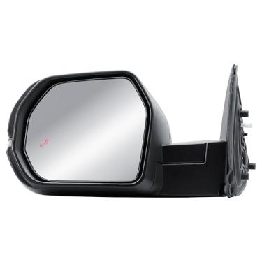 Imagem de Espelho retrovisor de porta do lado esquerdo do motorista aquecido com BLIS e luz de seta texturizada capa preta dobrável manual para Toyota Tundra 2022-2025