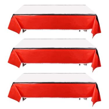 Imagem de SAVITA 3 Peças Toalhas Mesa Festa com Desenho Animado, 180x108 cm Capa de Mesa de Plástico Vermelha e Branca Material para Decoração Festa para Eventos Aniversário Meninos e Meninas