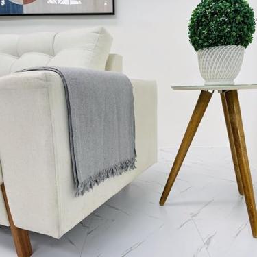 Imagem de Manta Protetora para Sofá Decorativa 240 x 180 - Tamanho Gigante Retrátil 100% Algodão com Franjas (Cinza Claro)