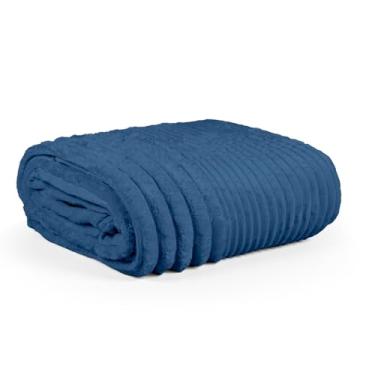 Imagem de Cobertor Grosso Toque Aveludado Ultra Soft 280grs 3D Relevo Manta Macio e Quente (Casal, Toronto Azul Marinho)