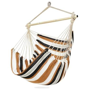 Imagem de PNAEUT Corda de pendurar para cadeira de rede para ambientes externos, ambientes internos e externos, pátio (listras de café)