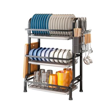 Imagem de Hoisimdy Escorredor de pratos 3 níveis de grande capacidade escorredor de pratos de cozinha escorredor com bandeja coletora 42 cm