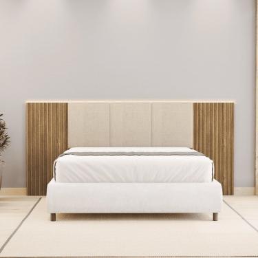 Imagem de Cabeceira Estofada Cama Box Casal Queen Com Led Dubai Zen Nature Brisa/linho Bege - Mabe Magazine