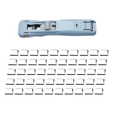 Imagem de Grampeador de mesa com 50 clipes reutilizáveis de aço inoxidável, dispensador de grampo de fichário com capacidade para documentos de escritório, material escolar
