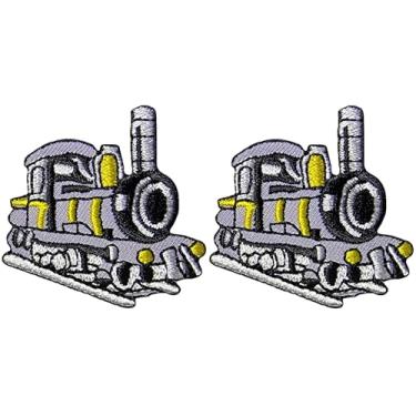 Imagem de Papapatch Conjunto 2 de pequenos mini trem a vapor fofo retrô desenho animado de motor infantil reparação de roupas bolsas decalque aplique decorativo ferro costurado em adesivos bordados (TRAIN-04