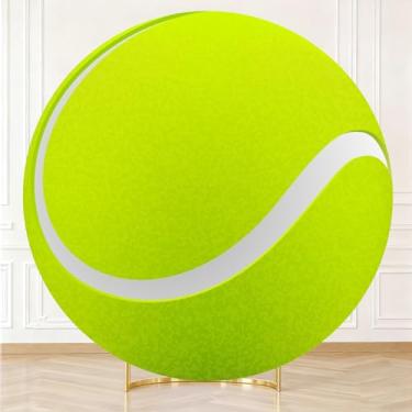 Imagem de ASDCXZ Capa de pano de fundo redondo de tênis de 2 metros verde bola de tênis pano de fundo esportivo aniversário capa de arco redondo decoração revelação de gênero para fotografia banner de chá de