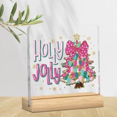 Imagem de Decoração de Natal rosa para decoração de mesa de café de Natal alegre e cafeinada decoração de placa de café de Natal decorações de feliz natal 10 x 10 cm
