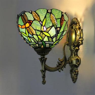 Imagem de Luminária de parede retrô americana LED estilo europeu de luxo para sala de estar, quarto, escritório, casa de campo, hotel, restaurante, café, bar, corredor, com vidro colorido (Estilo 25)