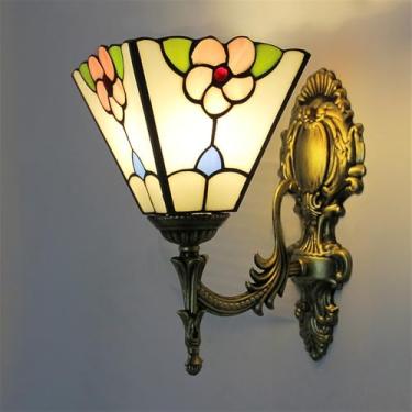 Imagem de Luminária de parede retrô americana LED de luxo europeia para sala de estar, quarto, escritório, casa de campo, hotel, restaurante, café, bar, corredor, com vidro colorido (Estilo 13)