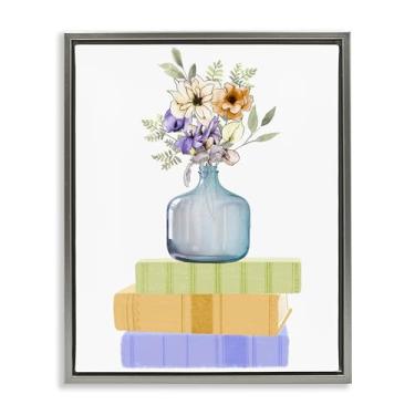 Imagem de Stupell Industries Vaso de flores em livros, tela flutuante, moldura preta, arte de parede, design por Marcus Prime, 53 x 43 cm