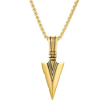 Imagem de Colares com pingente para homens, meninos, adolescentes, legal, ponta de flecha, pingente de ponta de lança, vintage, design de espada, colar com pingente para homens, ouro