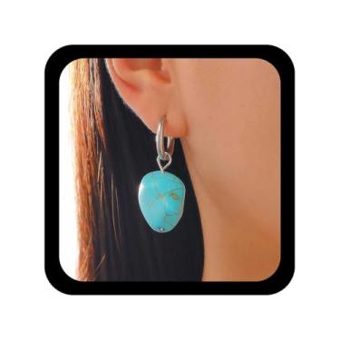 Imagem de TseanYi Brincos pendentes grandes turquesa irregular turquesa brincos de pedra turquesa azul brinco leve de contas grossas brinco de pingente joia para mulheres