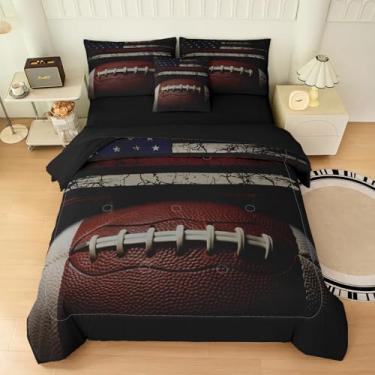 Imagem de Yadangxiawa Jogo de cama de futebol americano, 6 peças, solteiro, para adolescentes, com 1 colcha + 1 lençol de cima + 1 lençol com elástico + 2 fronhas + 1 capa de almofada (solteiro futebol)
