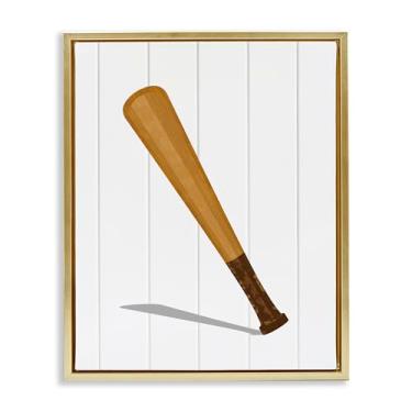 Imagem de Stupell Industries Arte de parede em tela flutuante cinza com taco de beisebol esportivo, design por Christine Simpson Art, 53 x 43 cm