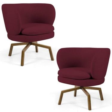 Imagem de Kit 2 Poltronas Decorativas Melissa Base Ka Giratória Castanho Veludo C-278 Marsala - Domi