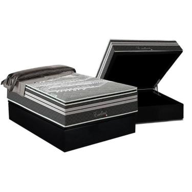 Imagem de Cama Box Baú Casal: Colchão Molas Ensacadas Paropas Excellent Grafite + Base Crc Suede Black (138x188)